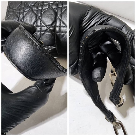 Authentic CHRISTIAN DIOR Cannage Quilted Lambskin Leather New Lock Flap Bag Blac - Picture 9 of 14